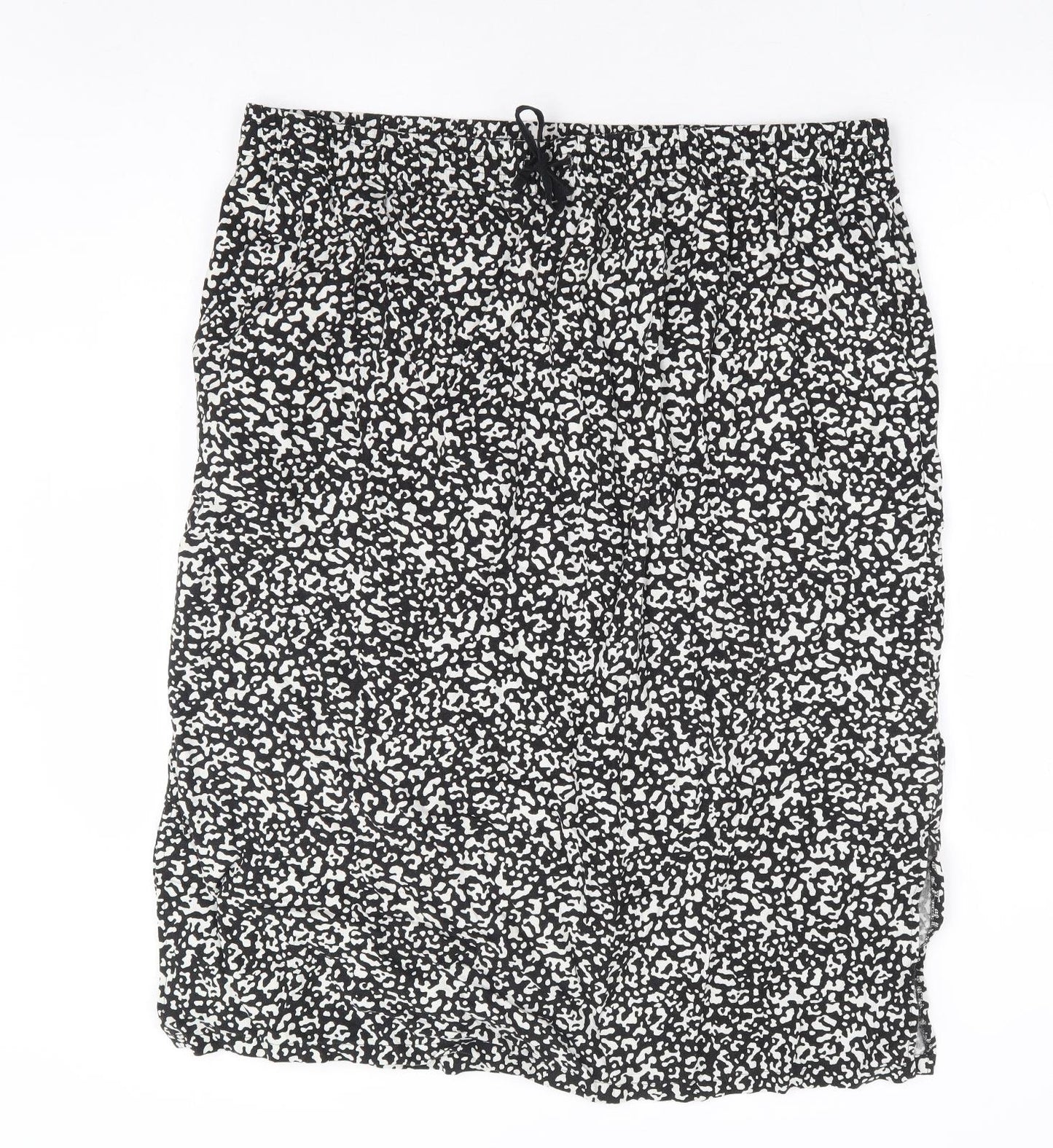 Marks and Spencer Womens Black Animal Print Linen A-Line Skirt Size 20 Drawstring - Leopard Print
