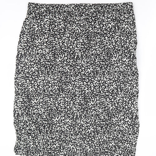 Marks and Spencer Womens Black Animal Print Linen A-Line Skirt Size 20 Drawstring - Leopard Print