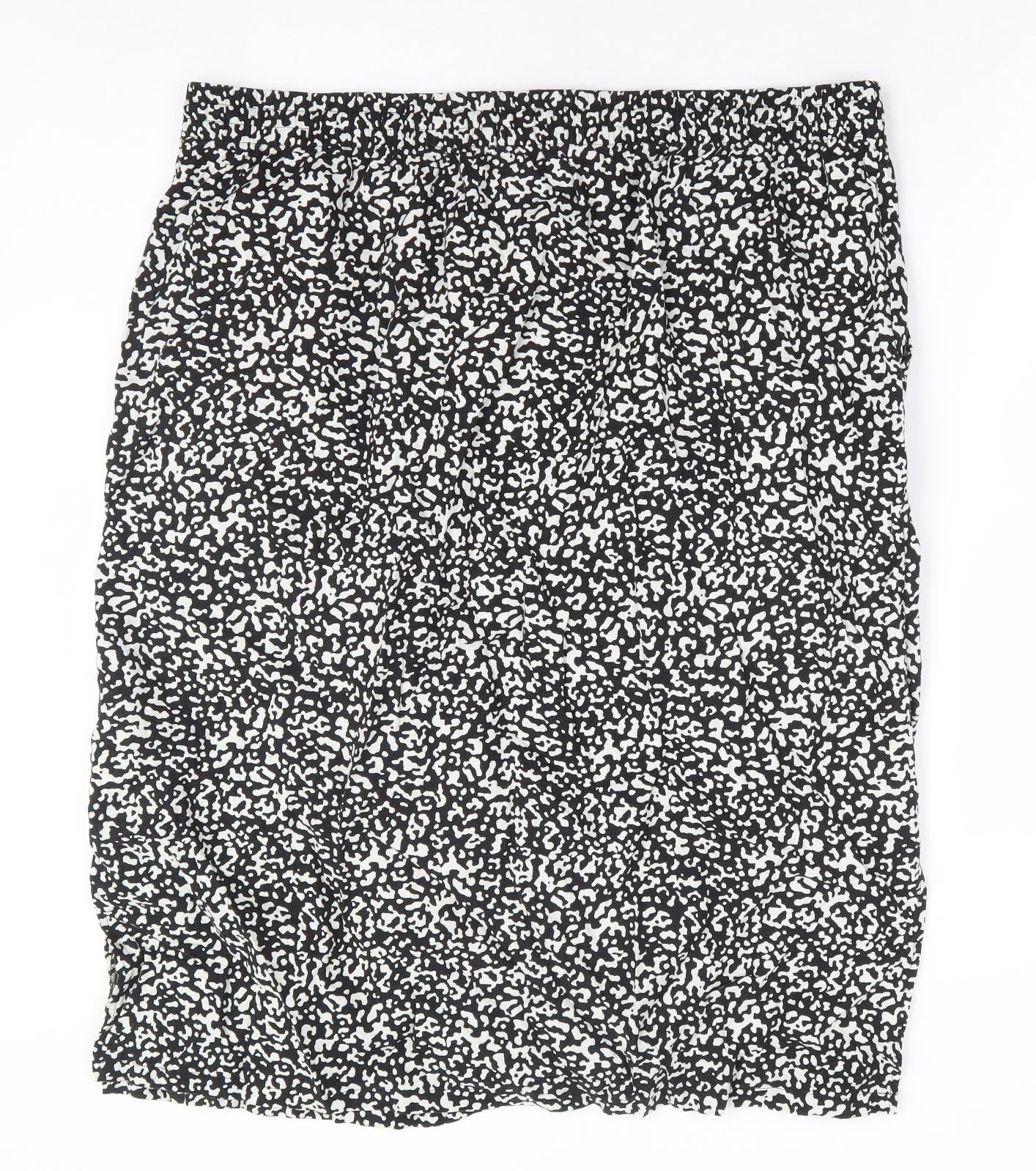 Marks and Spencer Womens Black Animal Print Linen A-Line Skirt Size 20 Drawstring - Leopard Print