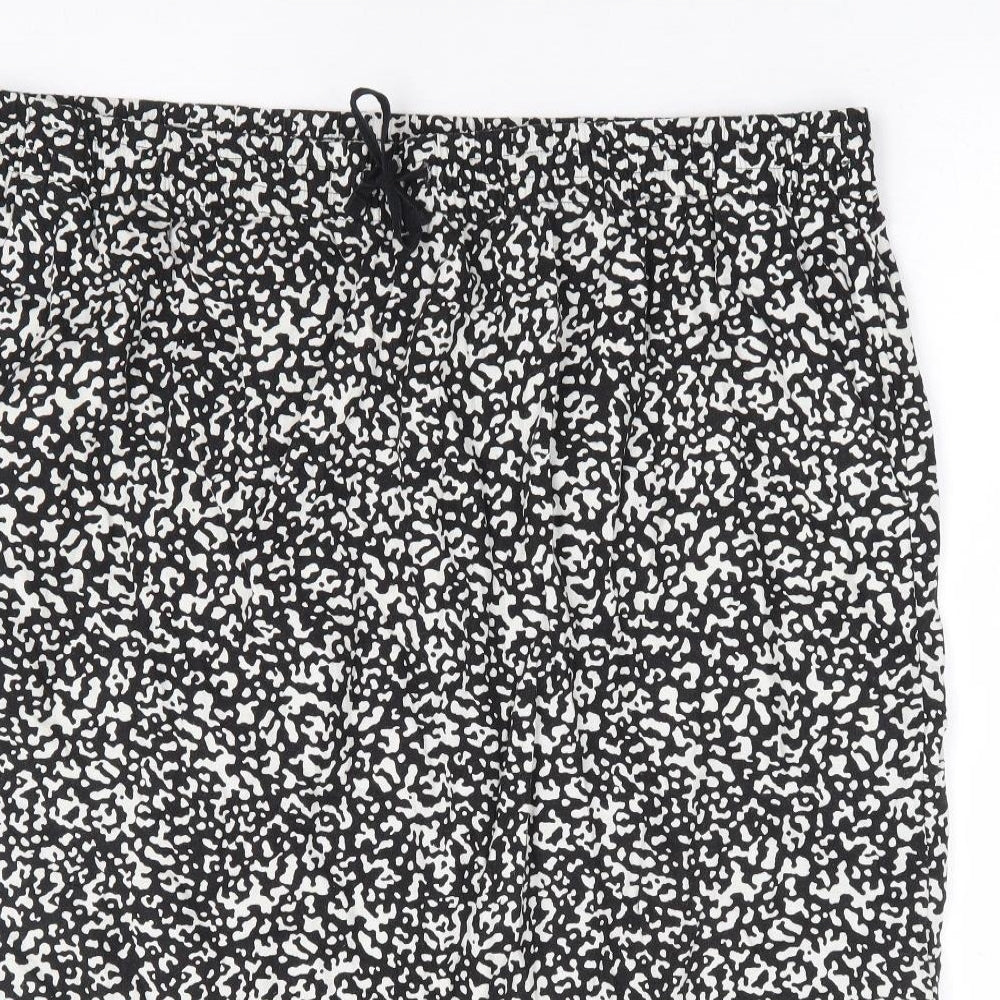 Marks and Spencer Womens Black Animal Print Linen A-Line Skirt Size 20 Drawstring - Leopard Print
