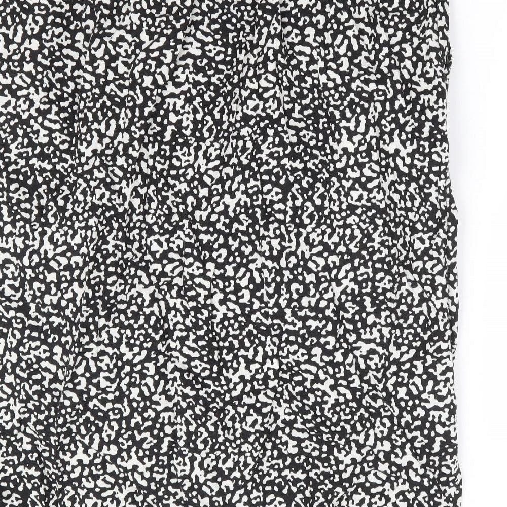 Marks and Spencer Womens Black Animal Print Linen A-Line Skirt Size 20 Drawstring - Leopard Print