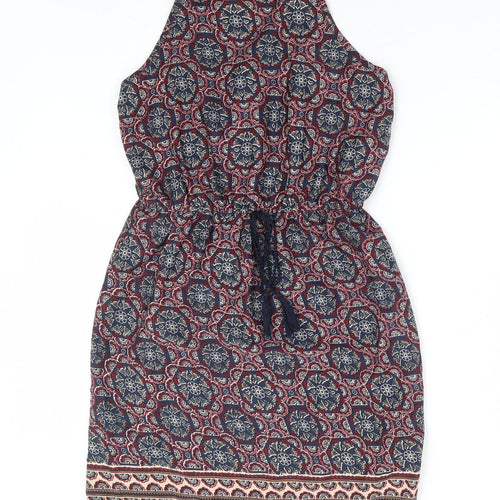 Primark Womens Multicoloured Geometric Polyester Fit & Flare Size 8 Square Neck Drawstring