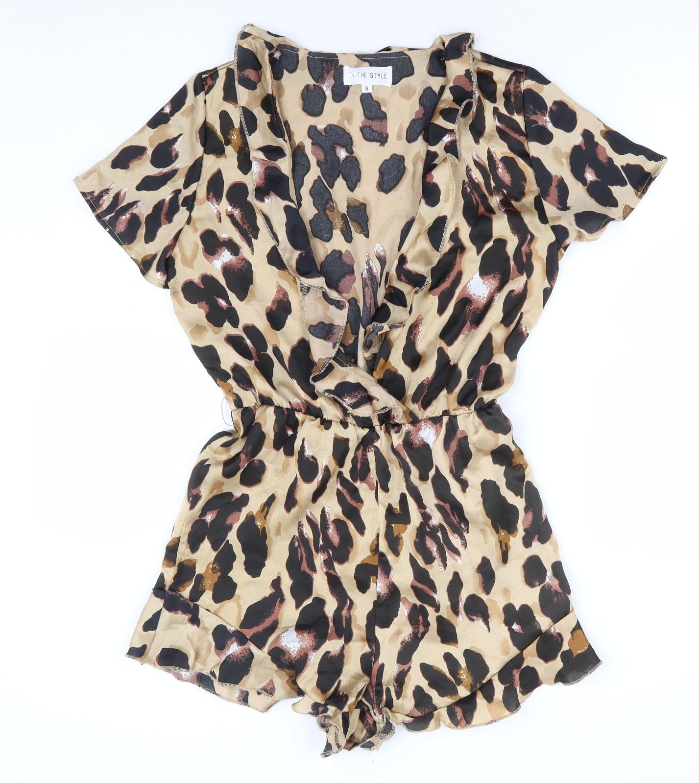 In the Style Womens Brown Animal Print Polyester Playsuit One-Piece Size 8 Zip - Leopard Print
