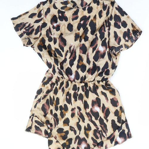 In the Style Womens Brown Animal Print Polyester Playsuit One-Piece Size 8 Zip - Leopard Print