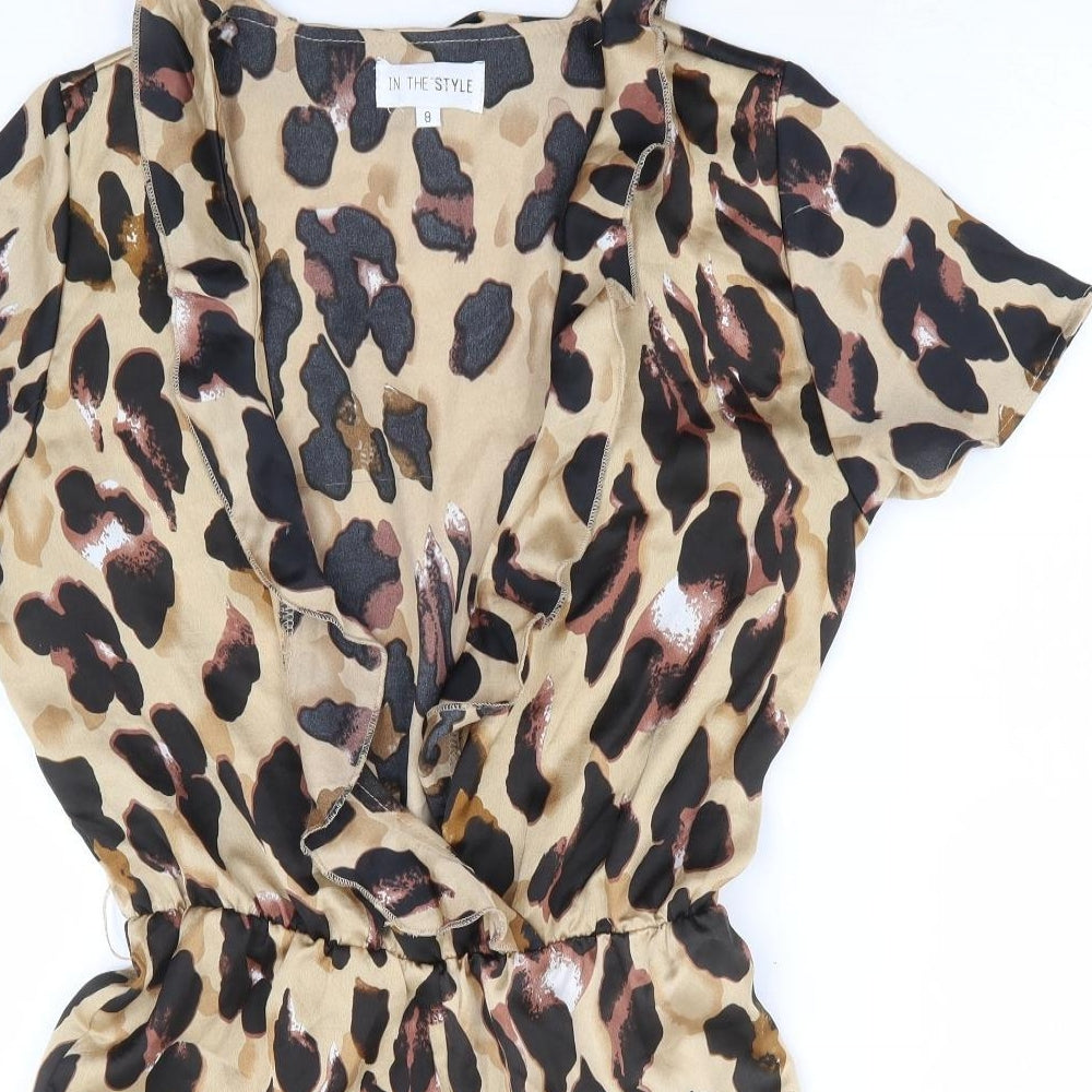 In the Style Womens Brown Animal Print Polyester Playsuit One-Piece Size 8 Zip - Leopard Print