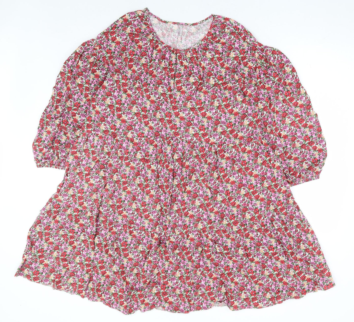 Primark Womens Multicoloured Floral Viscose Fit & Flare Size 14 Round Neck Button