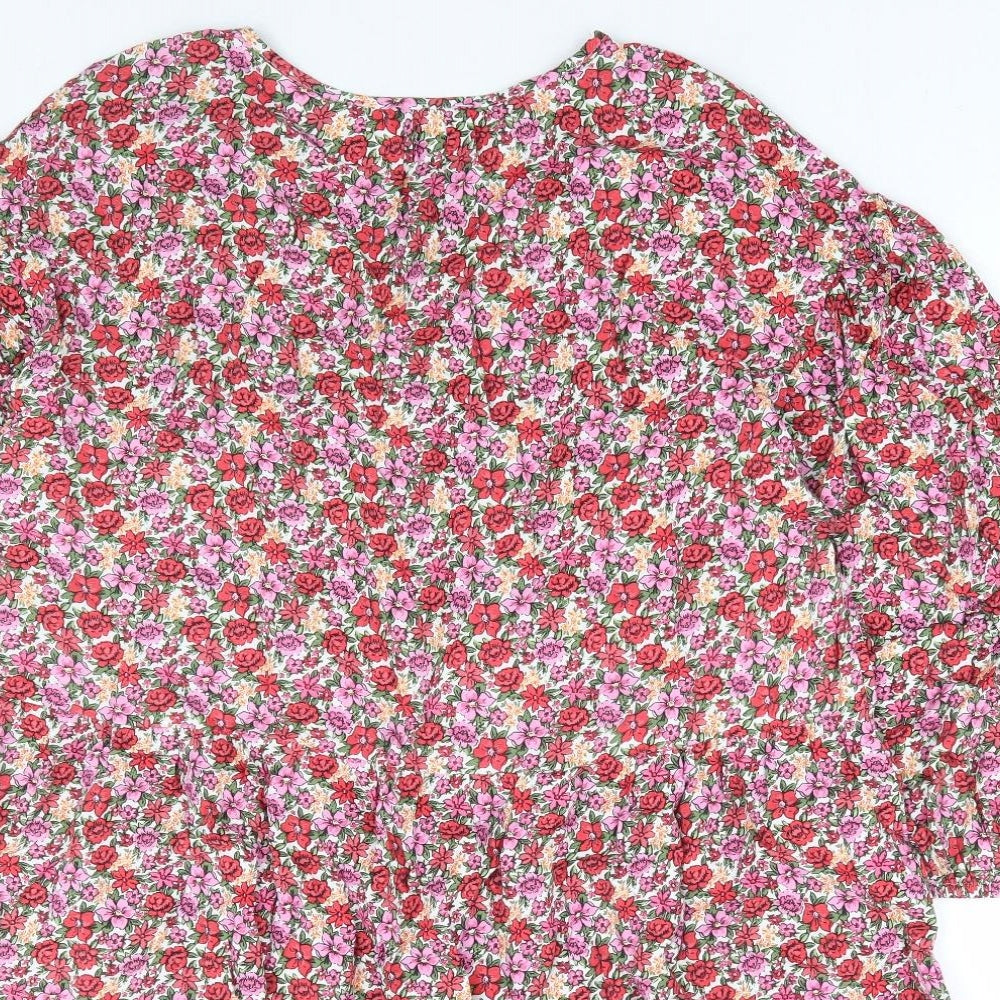 Primark Womens Multicoloured Floral Viscose Fit & Flare Size 14 Round Neck Button