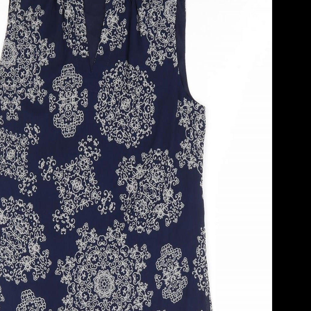 Primark Womens Blue Floral Polyester A-Line Size 8 V-Neck Pullover