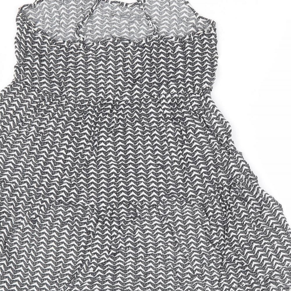 NEXT Womens Black Geometric Viscose Fit & Flare Size 10 V-Neck Pullover - Tiered Cross Back