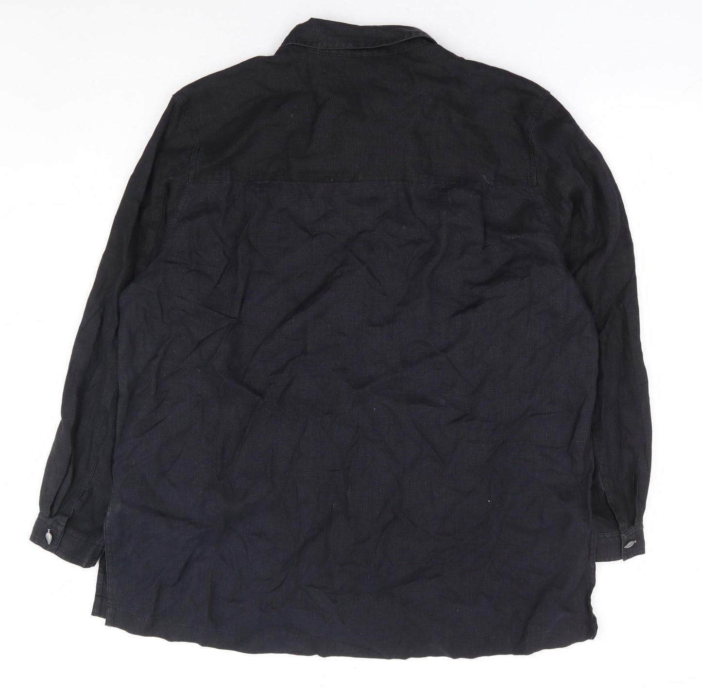EAST Womens Black Linen Basic Button-Up Size 16 Collared