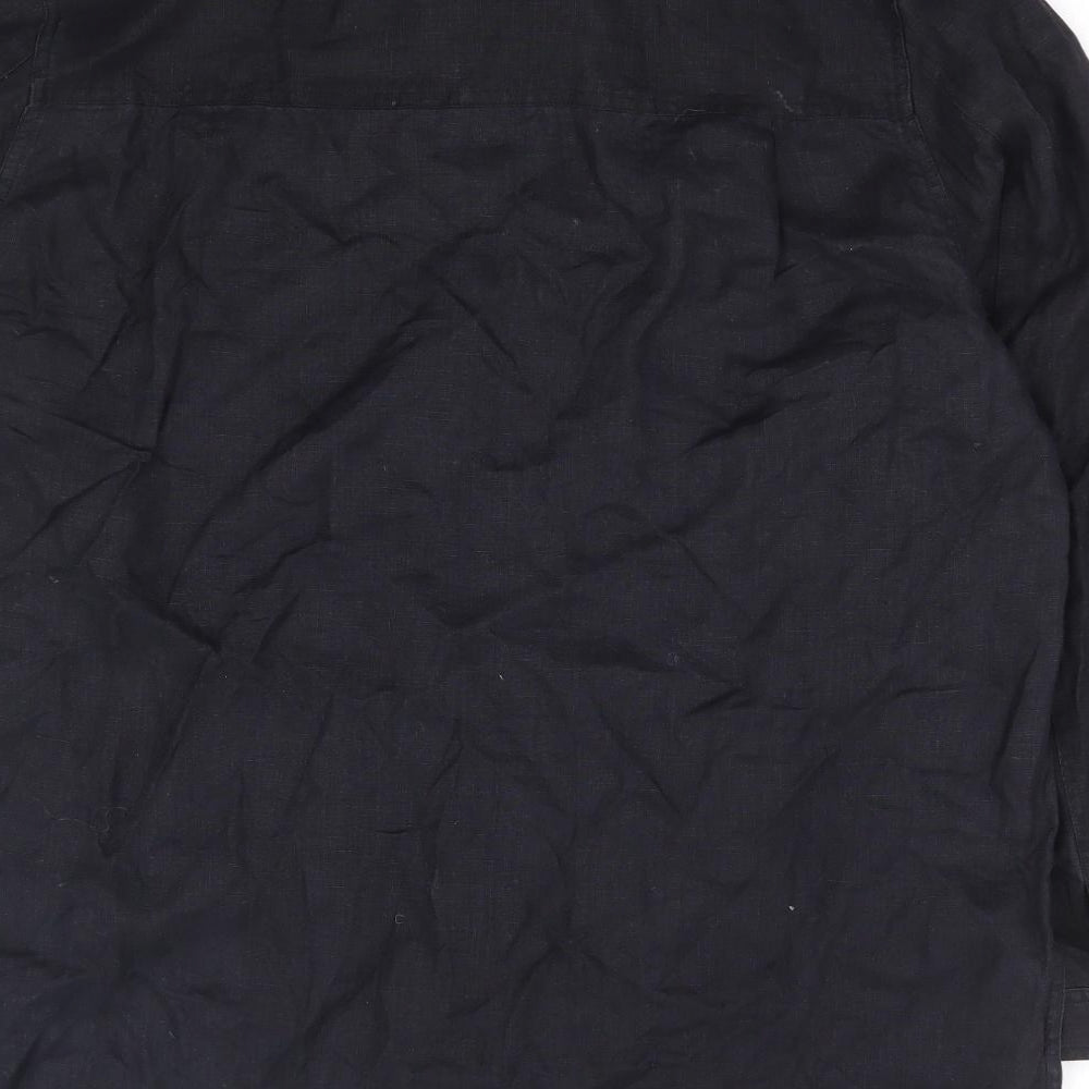 EAST Womens Black Linen Basic Button-Up Size 16 Collared