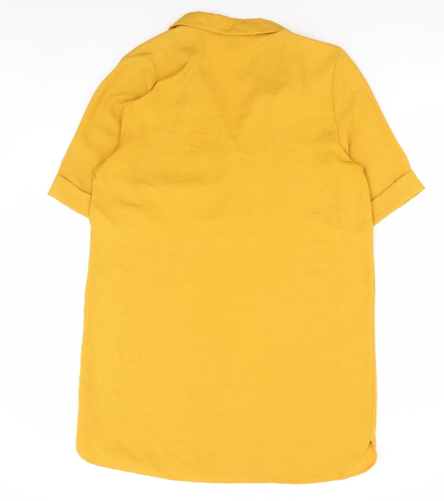 Primark Womens Yellow Polyester Shirt Dress Size 14 Collared Button