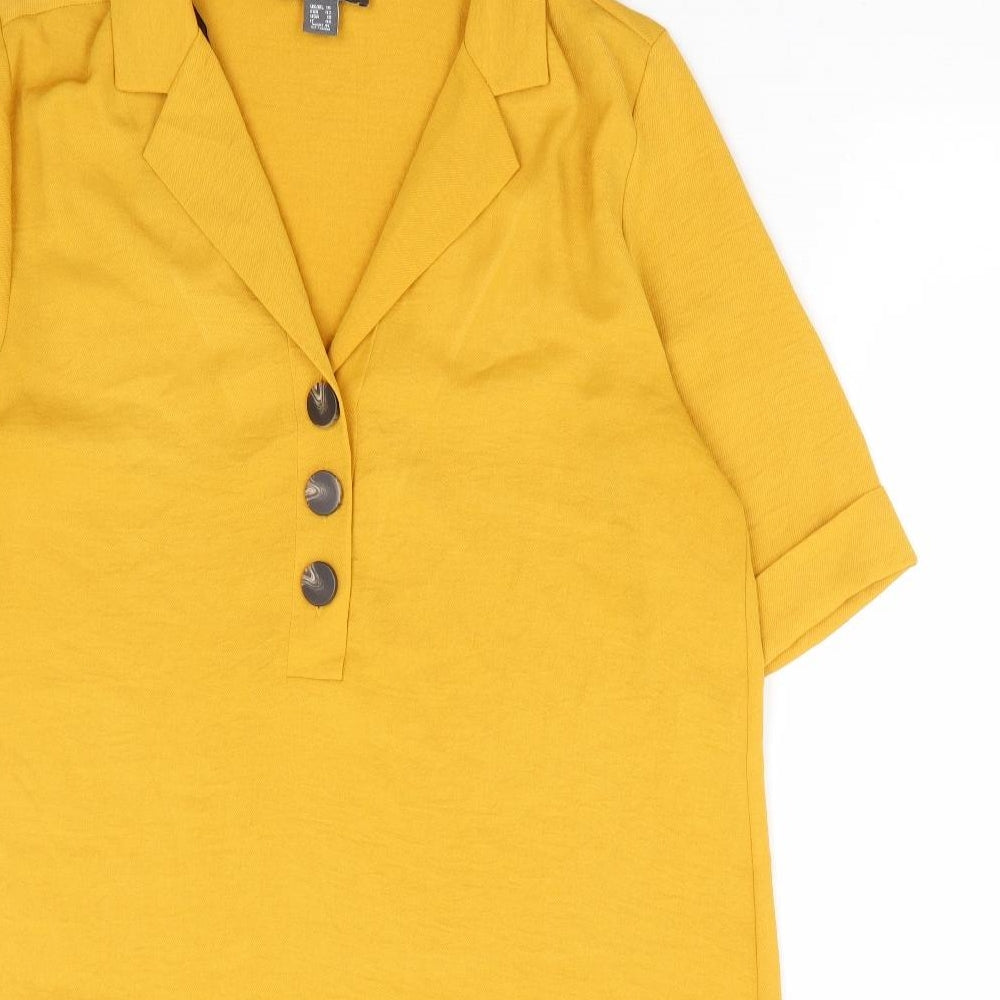Primark Womens Yellow Polyester Shirt Dress Size 14 Collared Button