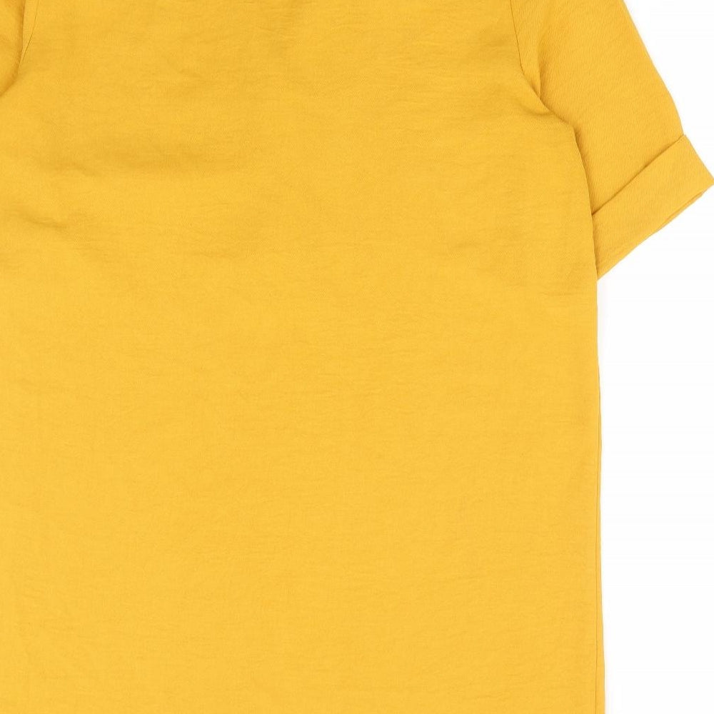 Primark Womens Yellow Polyester Shirt Dress Size 14 Collared Button