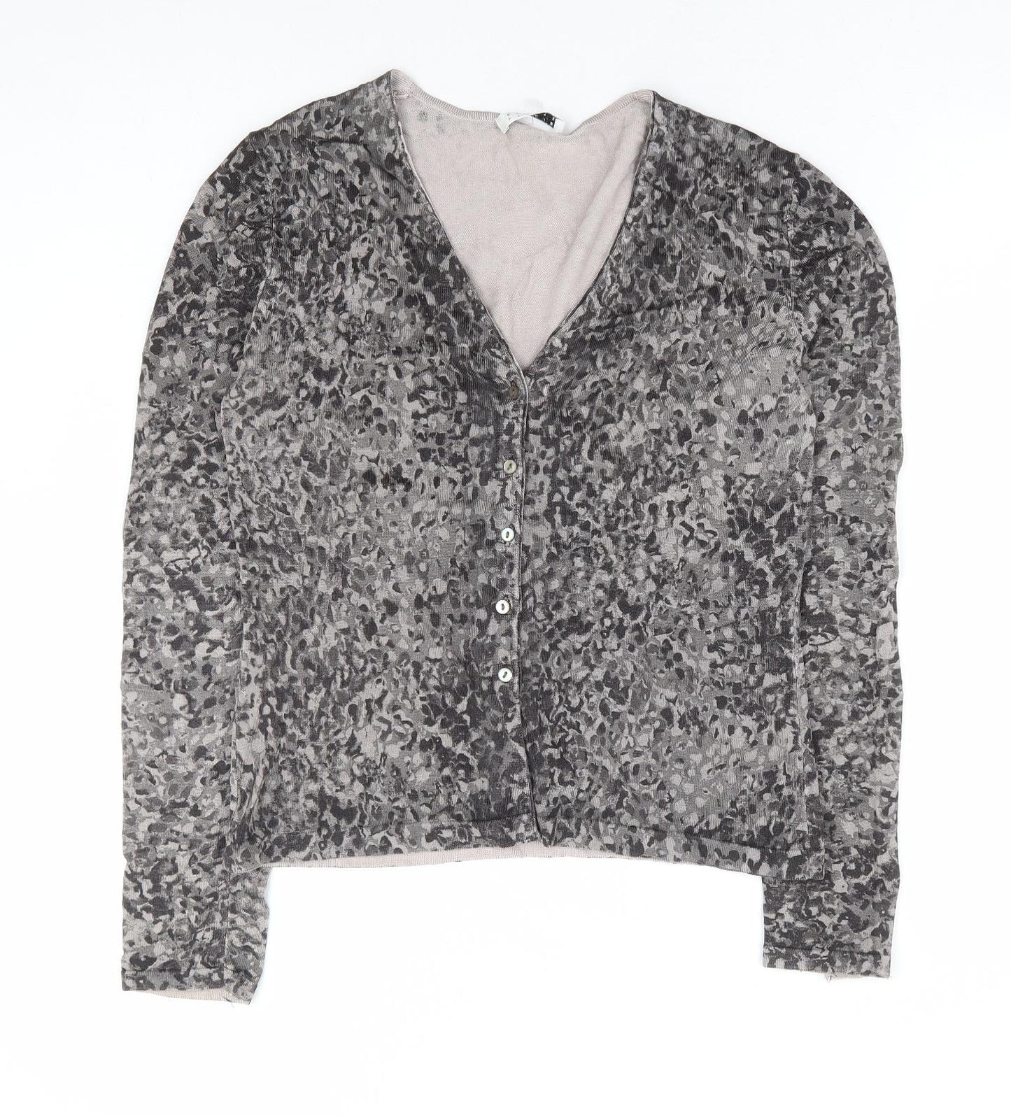 Precis Petite Womens Grey V-Neck Geometric Viscose Cardigan Jumper Size M