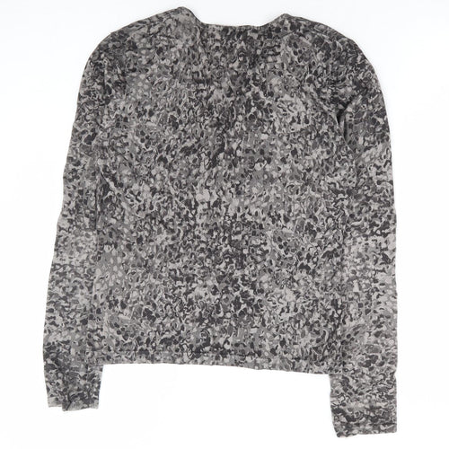 Precis Petite Womens Grey V-Neck Geometric Viscose Cardigan Jumper Size M