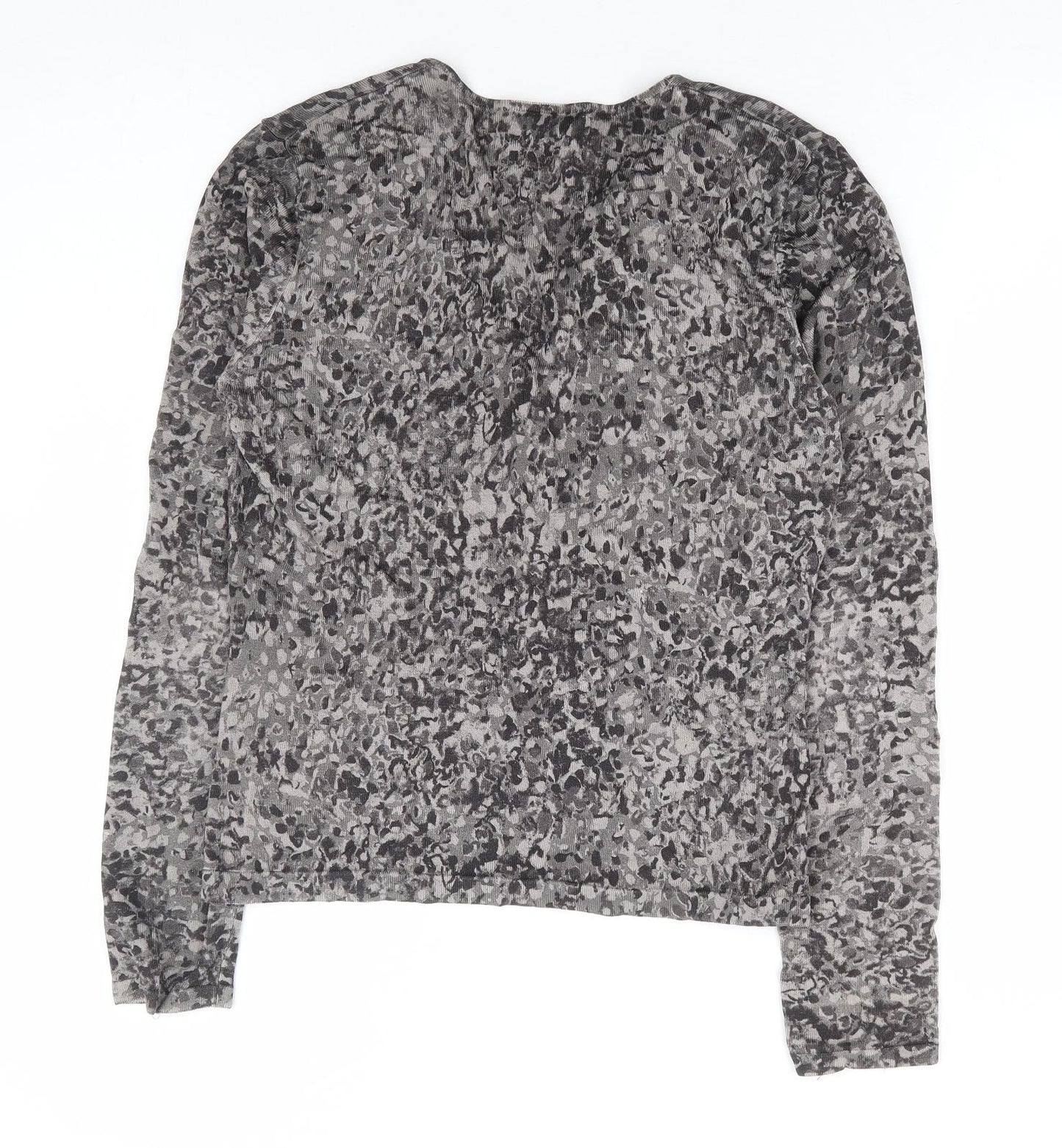 Precis Petite Womens Grey V-Neck Geometric Viscose Cardigan Jumper Size M