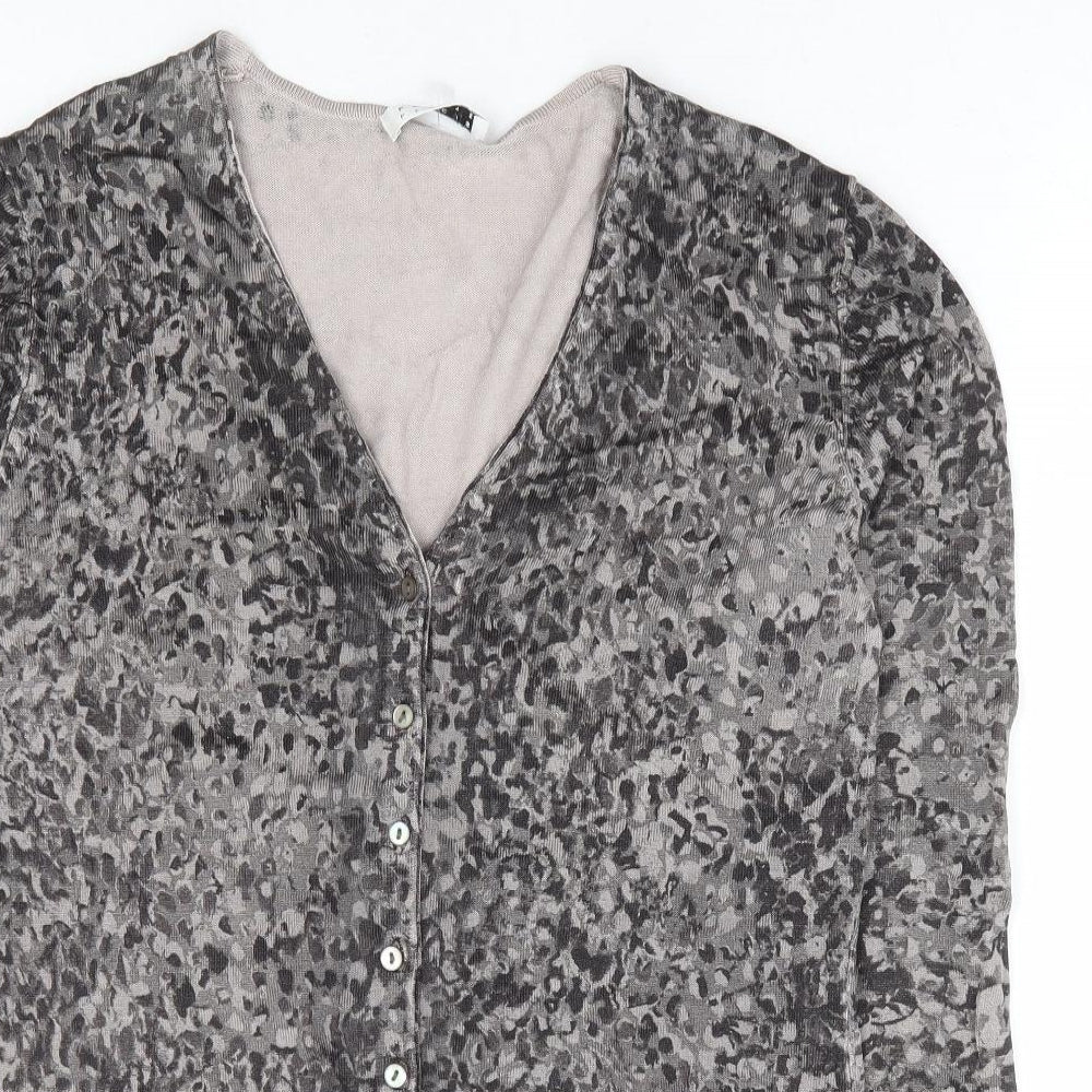 Precis Petite Womens Grey V-Neck Geometric Viscose Cardigan Jumper Size M