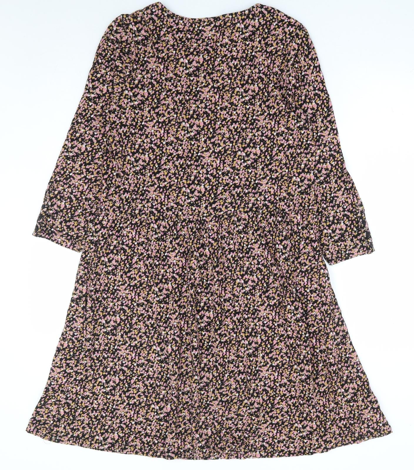 Fat Face Womens Black Floral Cotton Fit & Flare Size 12 Round Neck Button