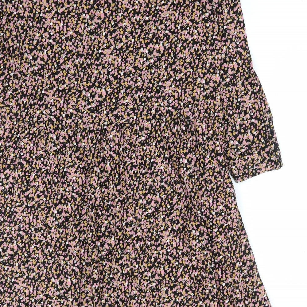 Fat Face Womens Black Floral Cotton Fit & Flare Size 12 Round Neck Button