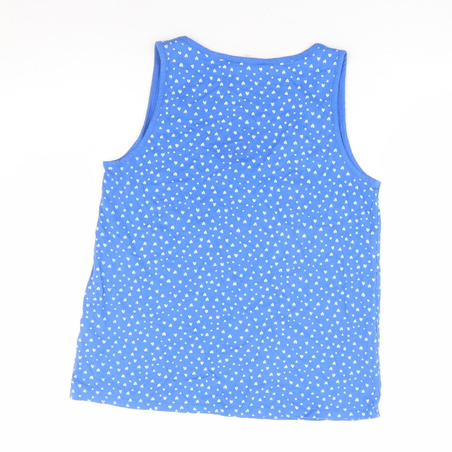 People Tree Womens Blue Geometric 100% Cotton Basic Tank Size 14 Scoop Neck - Love Heart Print