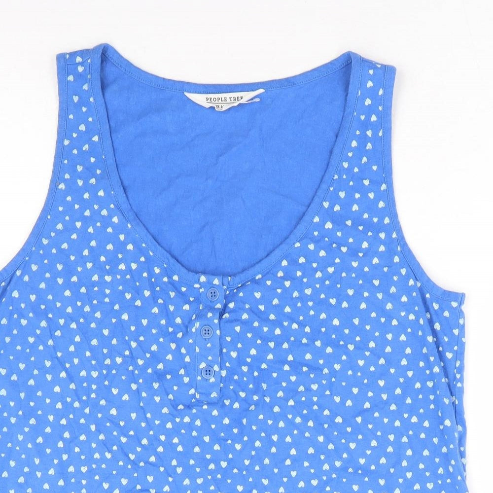 People Tree Womens Blue Geometric 100% Cotton Basic Tank Size 14 Scoop Neck - Love Heart Print