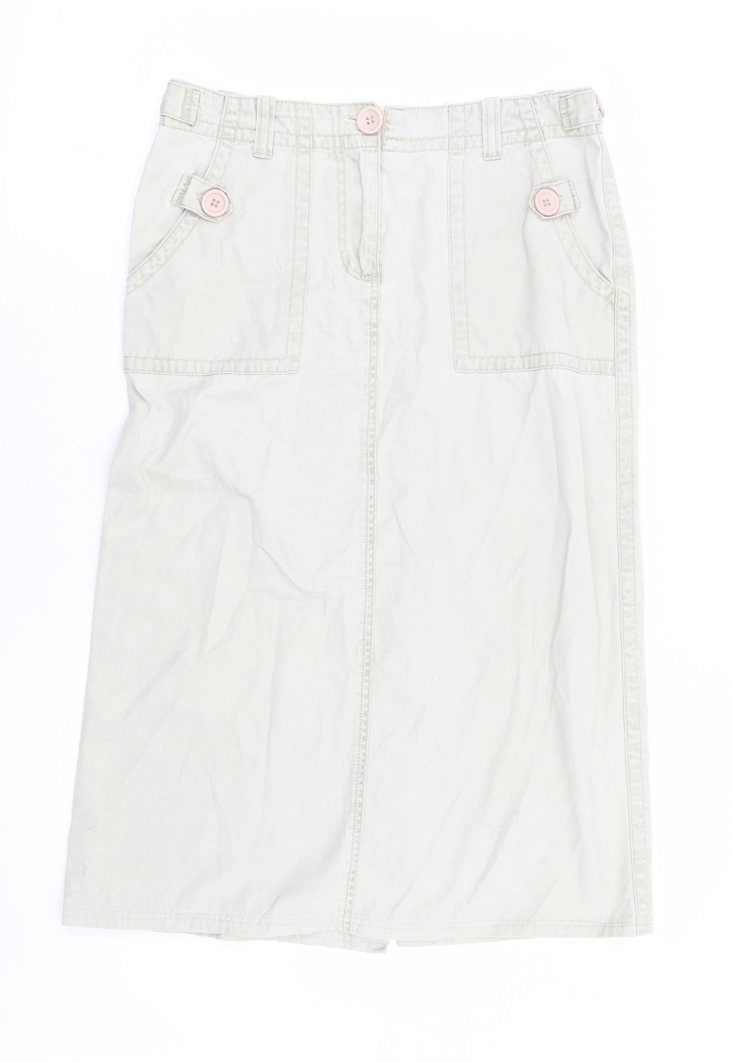 Preworn Womens Beige Cotton A-Line Skirt Size 32 in Zip