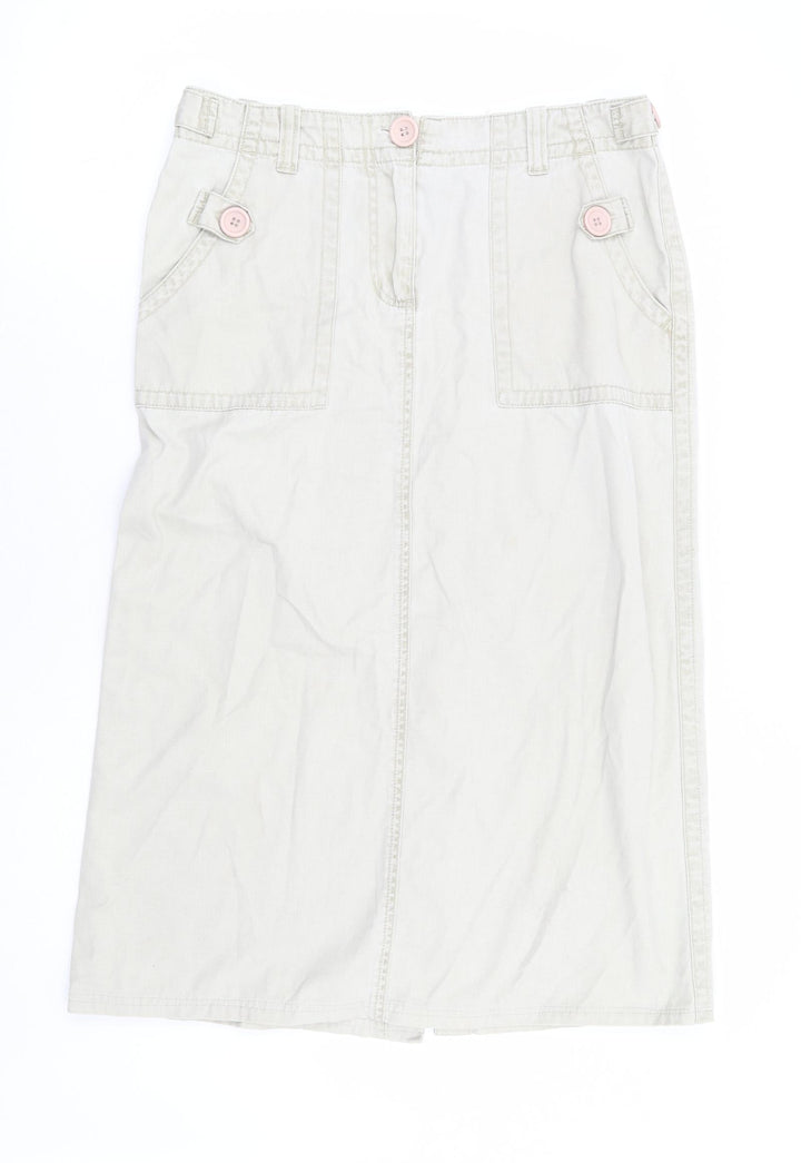 Preworn Womens Beige Cotton A-Line Skirt Size 32 in Zip