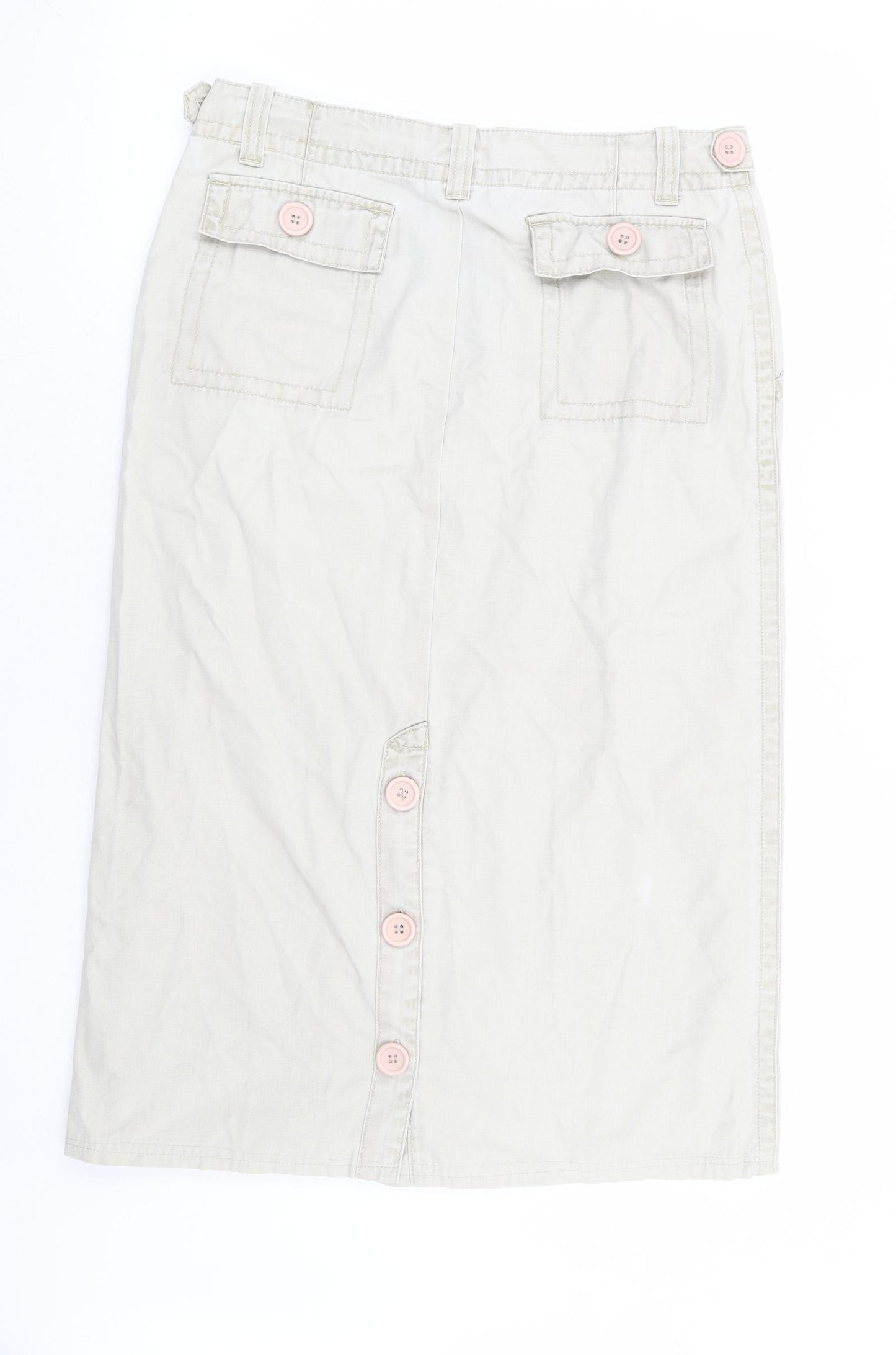 Preworn Womens Beige Cotton A-Line Skirt Size 32 in Zip