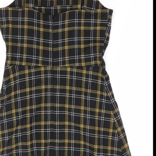 F&F Girls Yellow Plaid Polyester Pinafore/Dungaree Dress Size 13-14 Years Square Neck Zip
