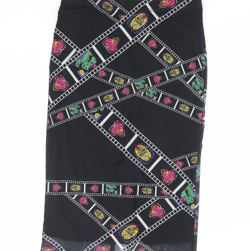 SheIn Womens Black Geometric Polyester Straight & Pencil Skirt Size L Drawstring - Film Reel