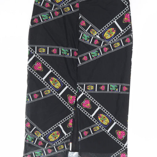 SheIn Womens Black Geometric Polyester Straight & Pencil Skirt Size L Drawstring - Film Reel