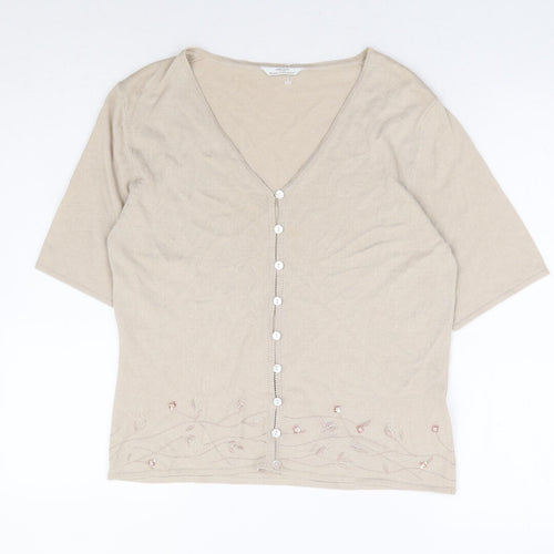 Marks and Spencer Womens Beige V-Neck Cotton Cardigan Jumper Size 14