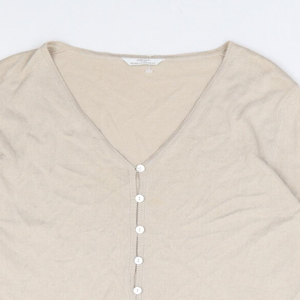 Marks and Spencer Womens Beige V-Neck Cotton Cardigan Jumper Size 14
