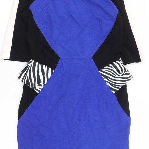 River Island Womens Blue Viscose A-Line Size 14 Round Neck Zip - Colourblock