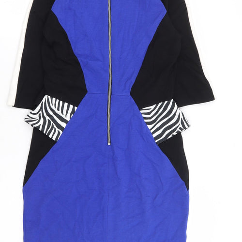 River Island Womens Blue Viscose A-Line Size 14 Round Neck Zip - Colourblock