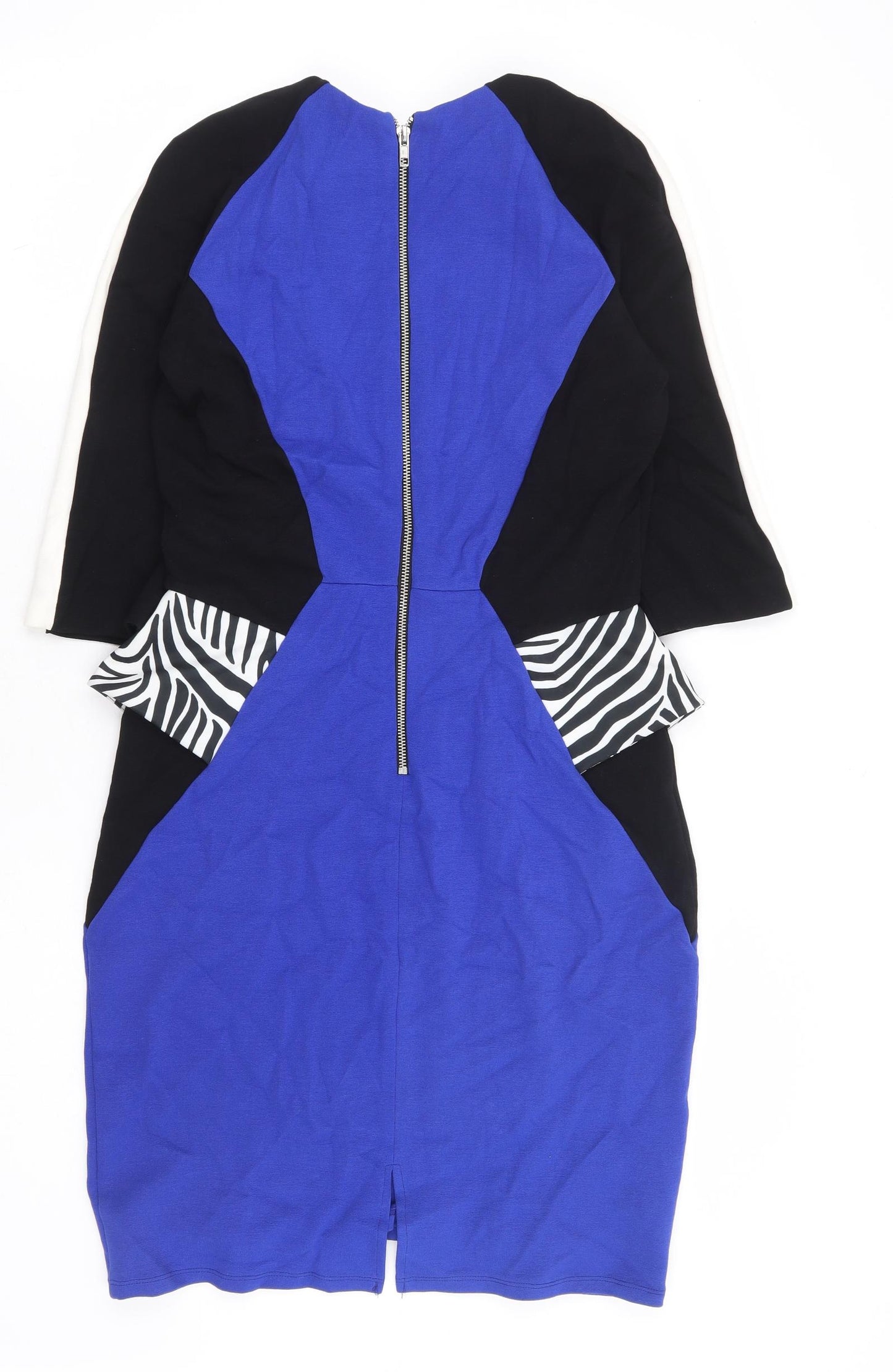 River Island Womens Blue Viscose A-Line Size 14 Round Neck Zip - Colourblock
