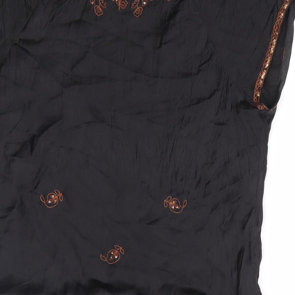 Monsoon Womens Black Silk Basic Blouse Size 14 V-Neck