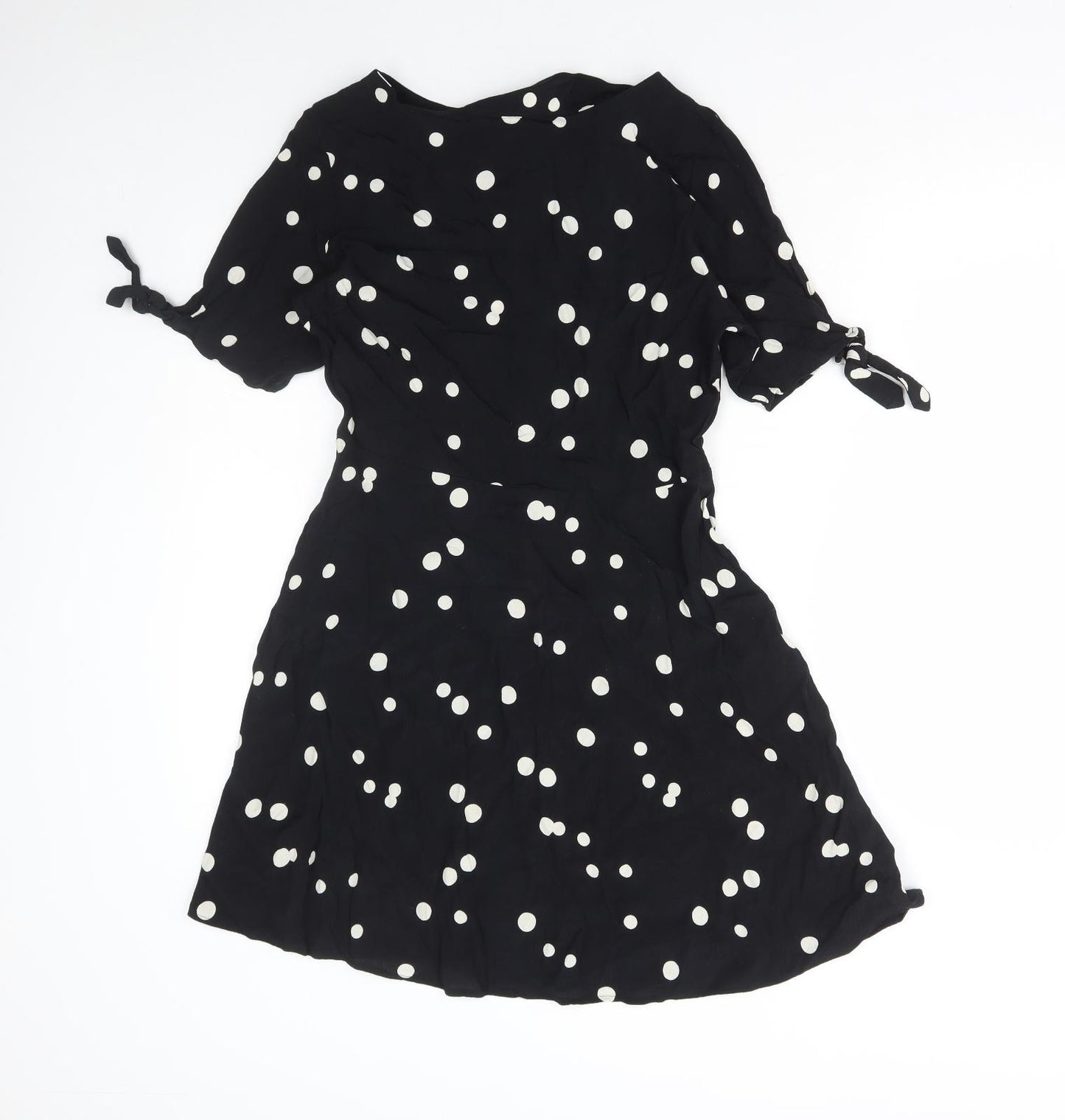 NEXT Womens Black Polka Dot Viscose A-Line Size 12 Round Neck Zip