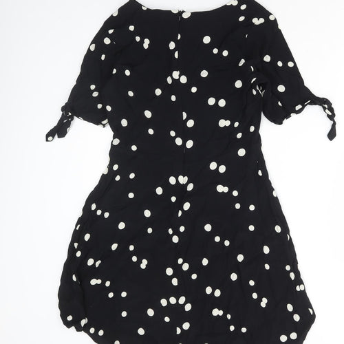 NEXT Womens Black Polka Dot Viscose A-Line Size 12 Round Neck Zip