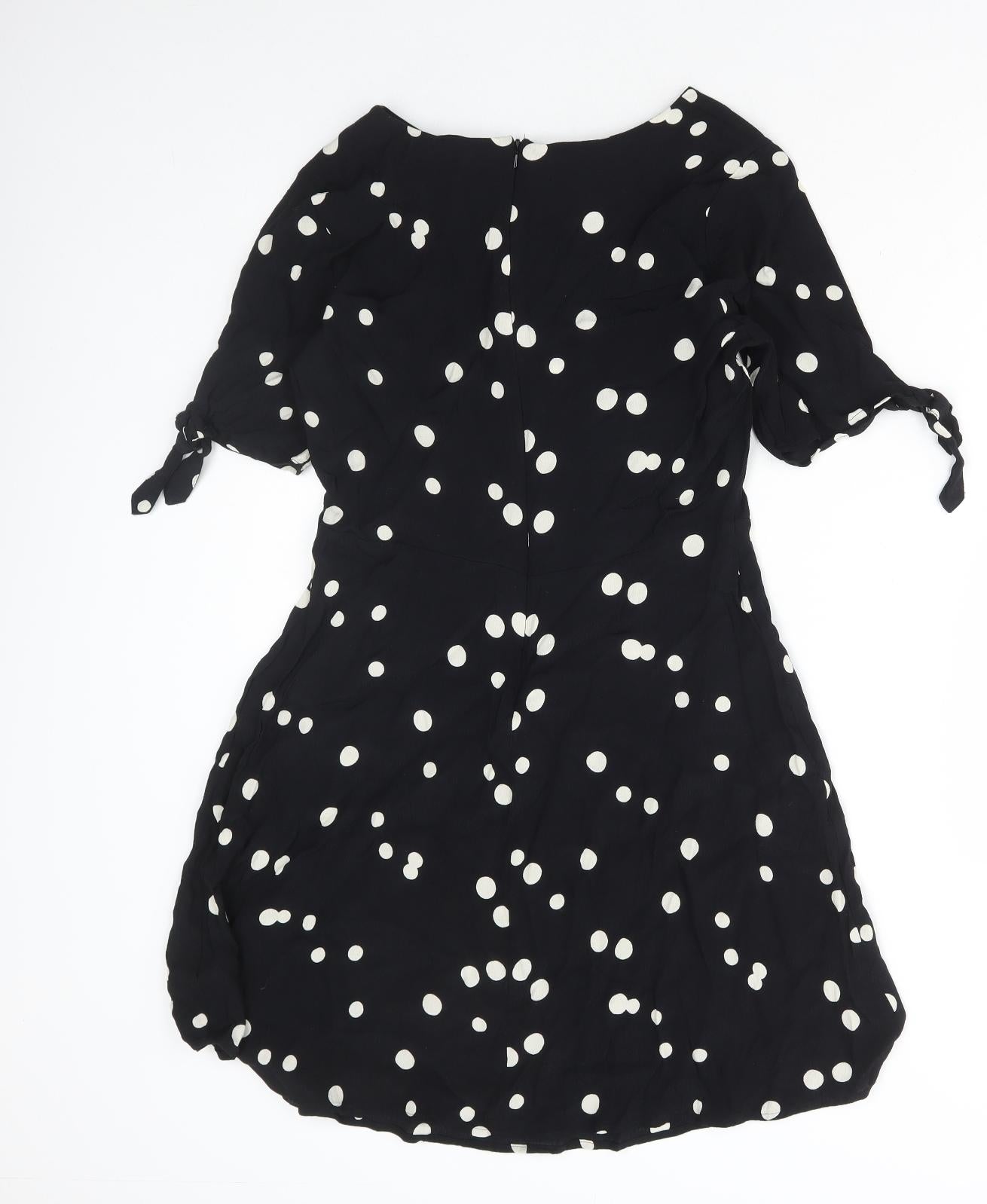 NEXT Womens Black Polka Dot Viscose A-Line Size 12 Round Neck Zip