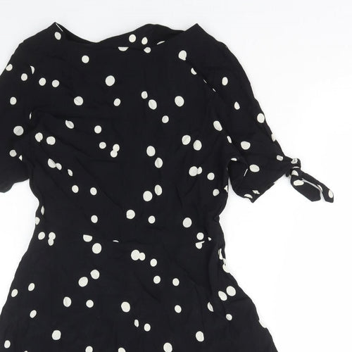 NEXT Womens Black Polka Dot Viscose A-Line Size 12 Round Neck Zip