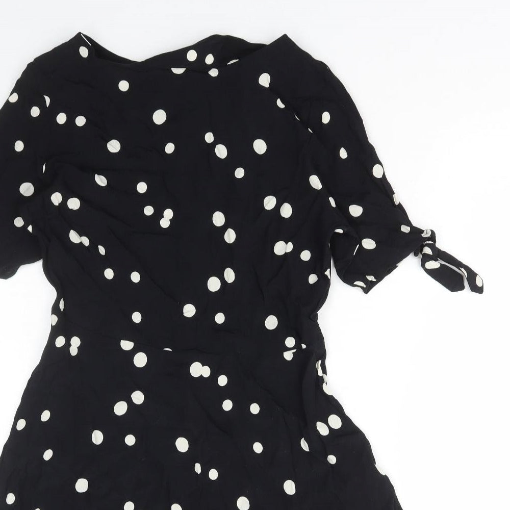 NEXT Womens Black Polka Dot Viscose A-Line Size 12 Round Neck Zip