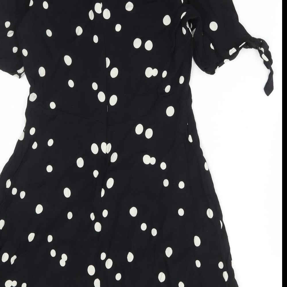 NEXT Womens Black Polka Dot Viscose A-Line Size 12 Round Neck Zip