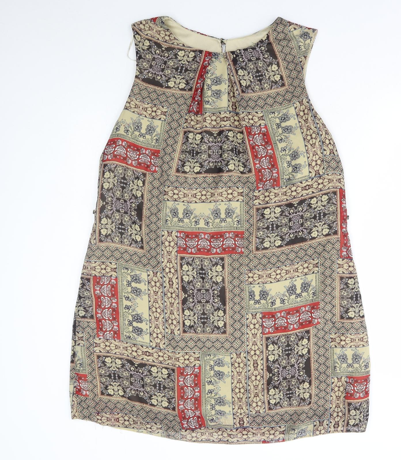 Atmosphere Womens Multicoloured Geometric Polyester A-Line Size 16 Round Neck Button