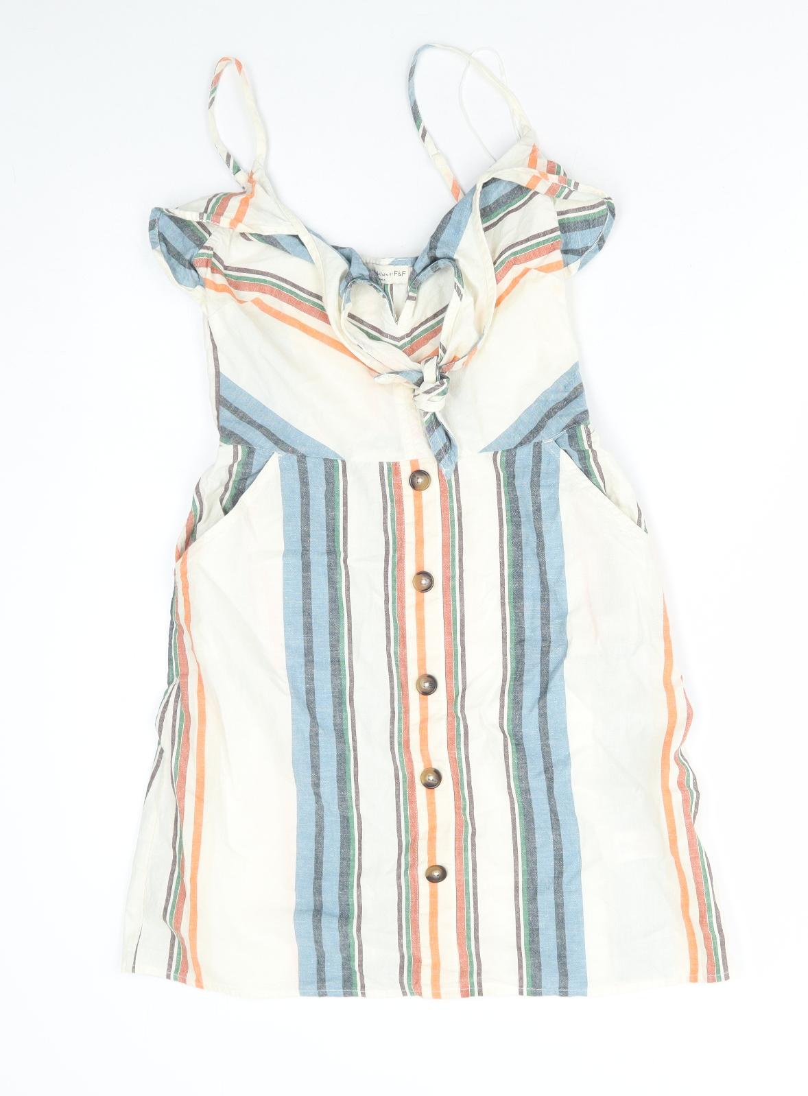 F&F Womens Multicoloured Striped Cotton A-Line Size 6 V-Neck Zip