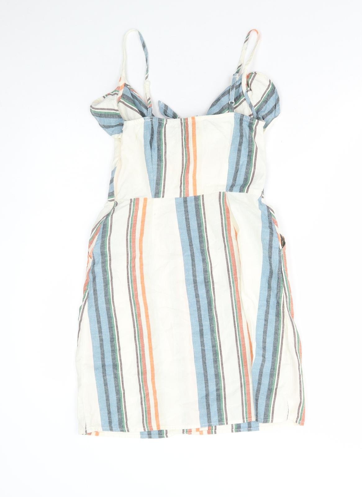 F&F Womens Multicoloured Striped Cotton A-Line Size 6 V-Neck Zip
