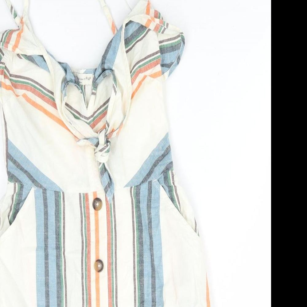 F&F Womens Multicoloured Striped Cotton A-Line Size 6 V-Neck Zip