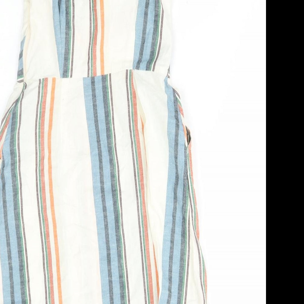 F&F Womens Multicoloured Striped Cotton A-Line Size 6 V-Neck Zip