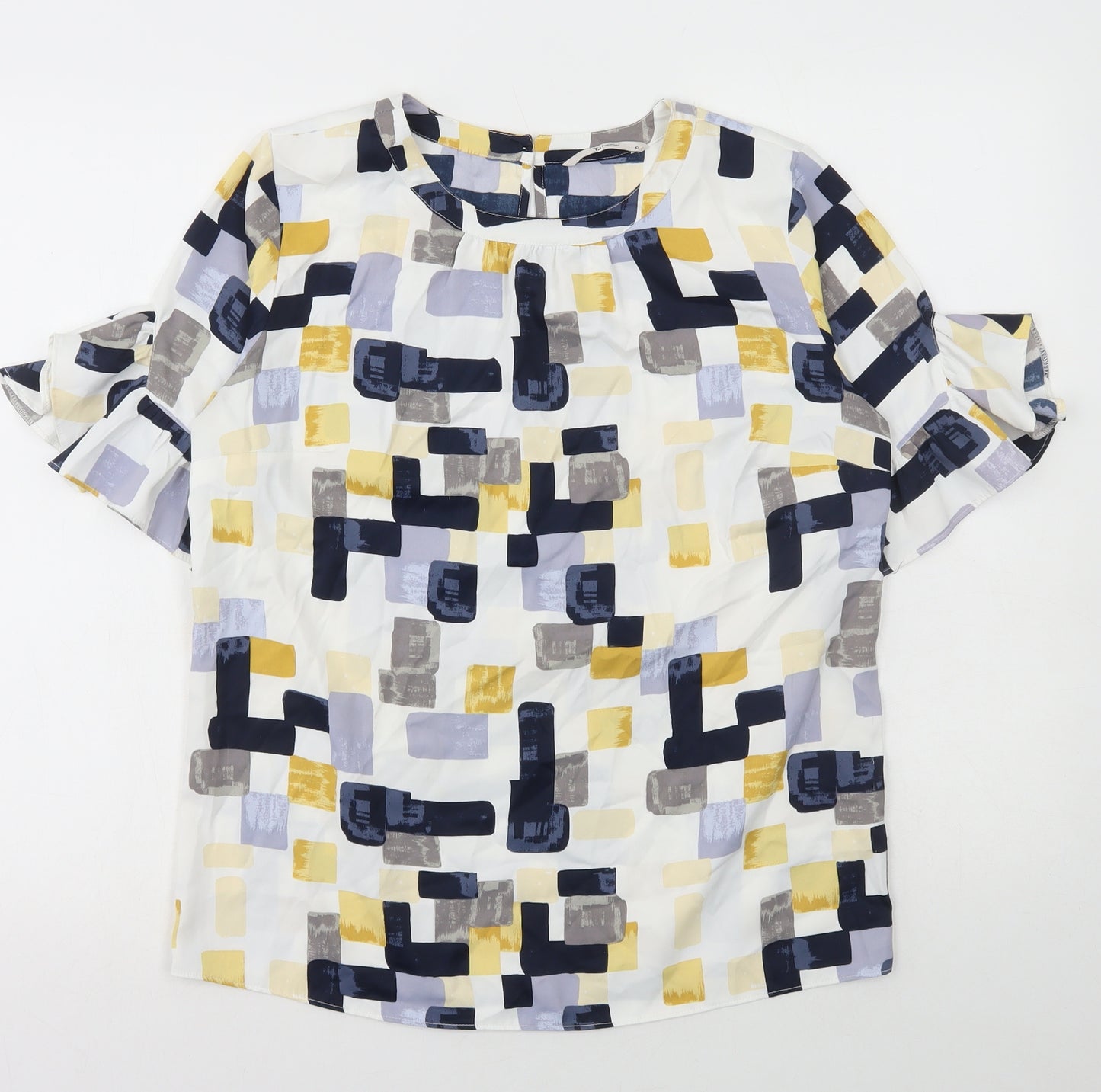 TU Womens Multicoloured Geometric Polyester Basic T-Shirt Size 10 Round Neck